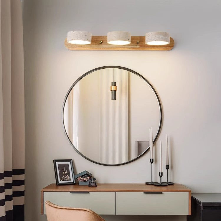 Japanese Mid-Century Style Travertine Stone LED Vanity Wall Lamp