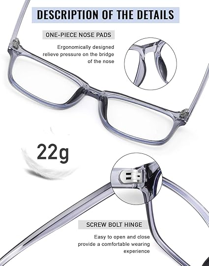 Blue light blocking glasses side angle showing lightweight frame