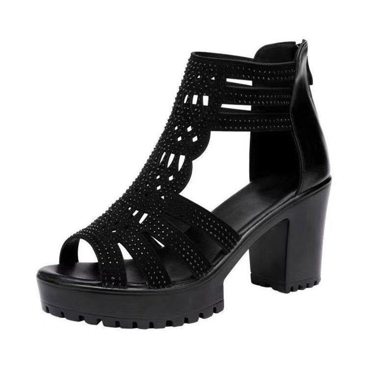 Women Soft Sole Solid Color High Heel Sandals