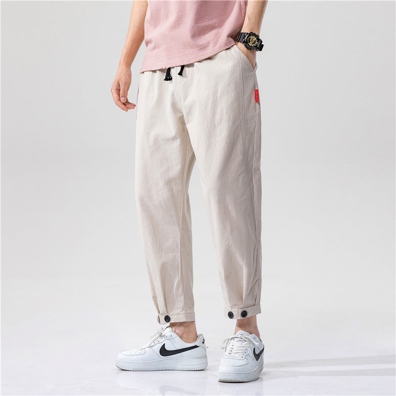 Men's Cotton Linen Blend Straight-Leg Casual Trousers