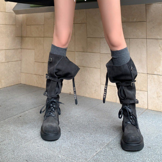 Belted platform riding boots