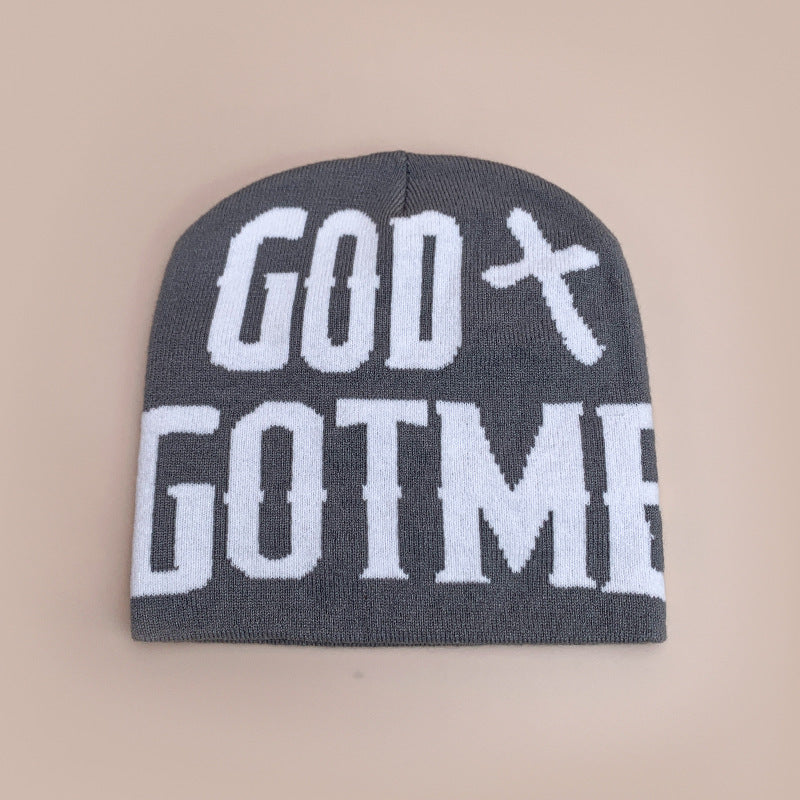 Letter Color Block Knit Beanie Hat Unisex Hip Hop Skull Cap