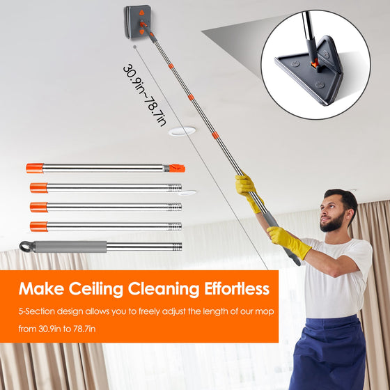 Man cleaning a high wall with the wall mop