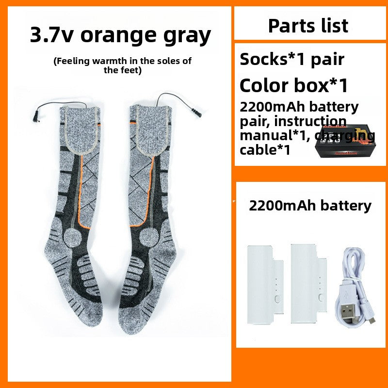Orange and pink rechargeable electric heated socks with battery pack, photo 7