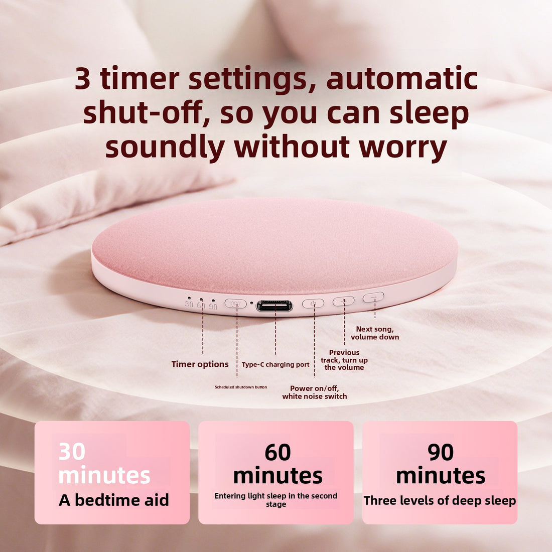 Bluetooth Pillow Speaker with HIFI Sound and Sleep White Noise