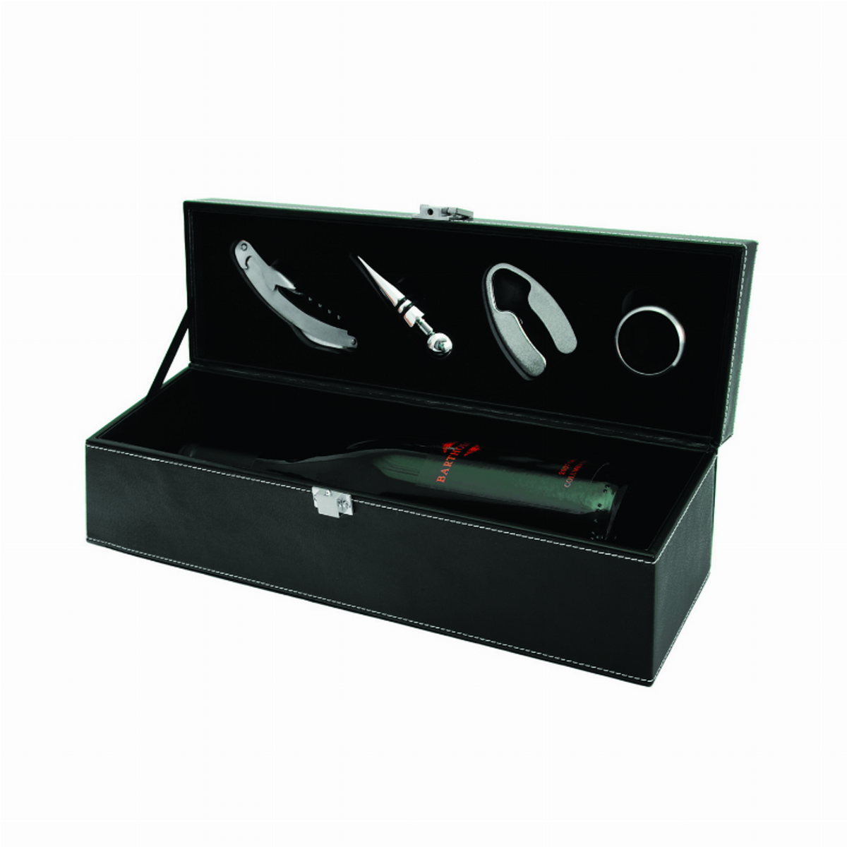 Faux Leather 1-Bottle Wine Accessory Gift Set by True