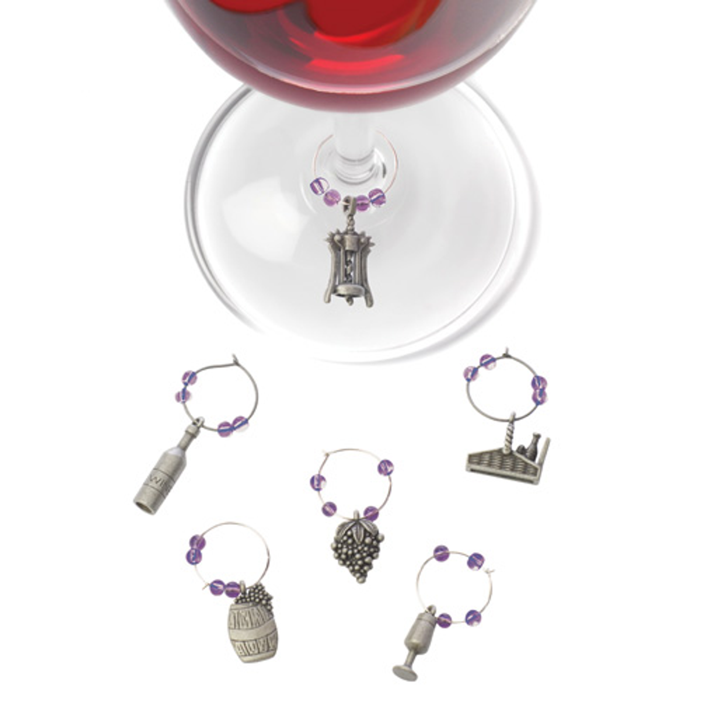 Winery Pewter Wine Charms by True, Set of 6