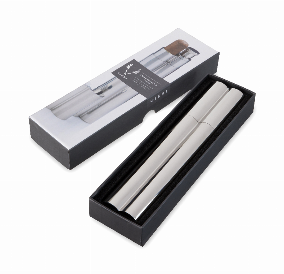 Viski Stainless Steel Cigar Holder and 2 oz Flask