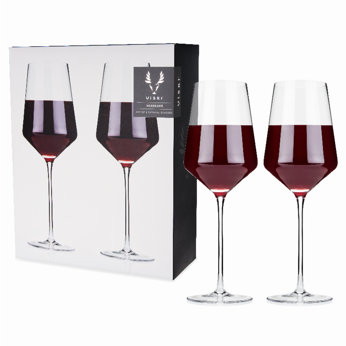 Angled Crystal Bordeaux Glasses by Viski, Set of 2