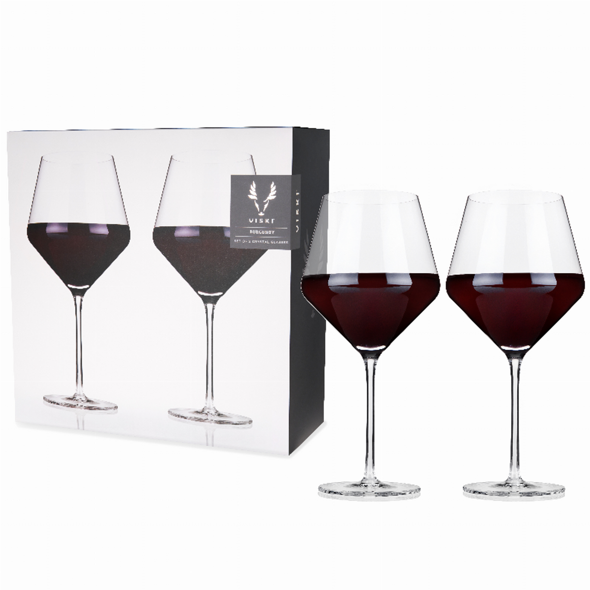 Angled Crystal Burgundy Glasses by Viski, Set of 2