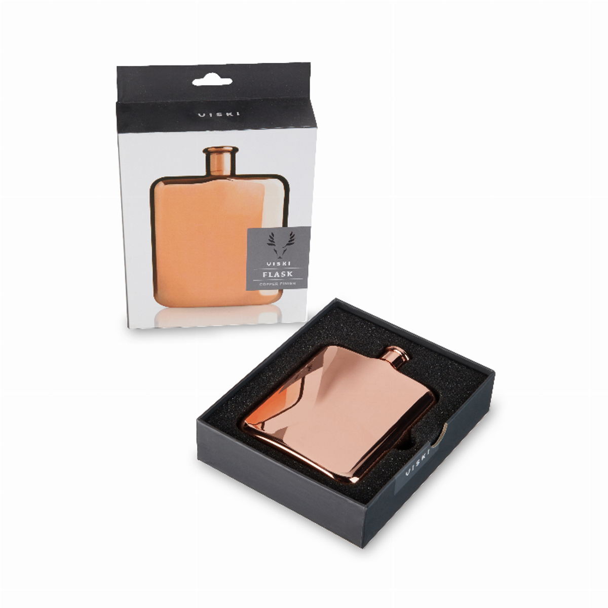 Viski Polished Copper Hip Flask, 6 oz