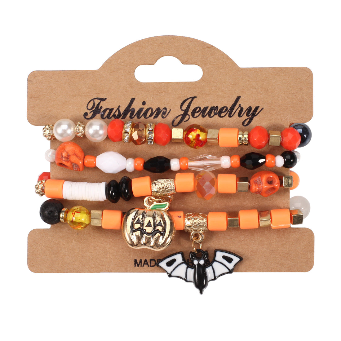 Halloween Bracelet with Ghost Pumpkin Skull Pendant Beaded Party Jewelry