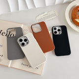 iPhone Leather Phone Case - Simple Solid Color Plain Leather Shell - Image 1
