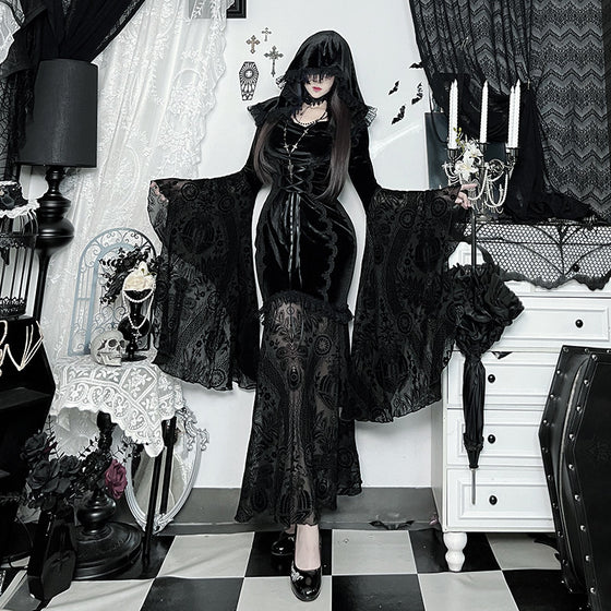 Wannathis Gothic Lace Dark Witch Cosplay Long Dress