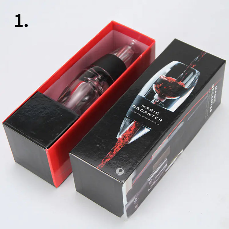 Wine decanter pouring red wine