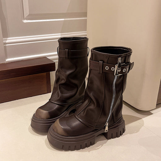 Women Chunky Heel Martin Boots Slimming Ankle Boots