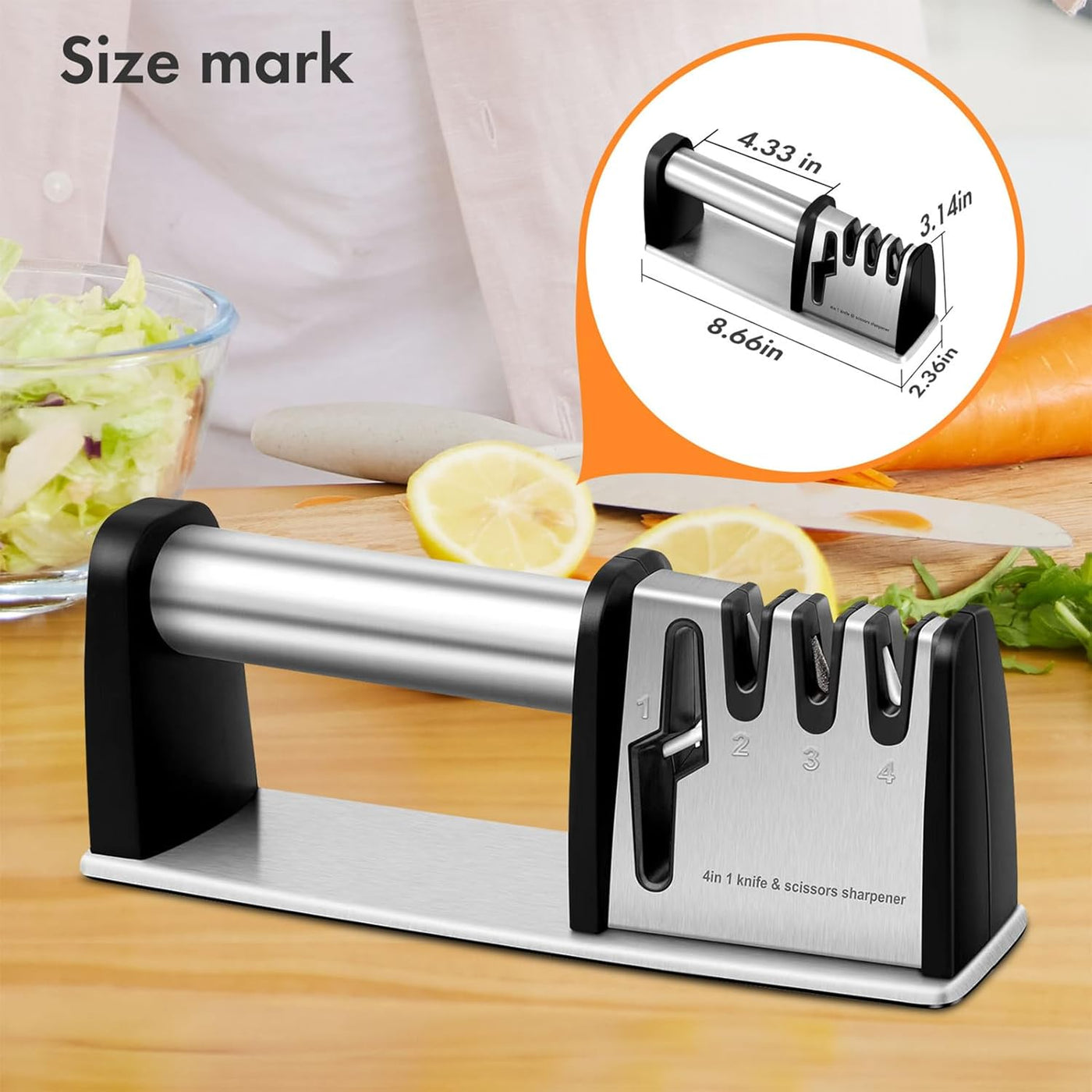 4-in-1 kitchen knife and scissor sharpener black
