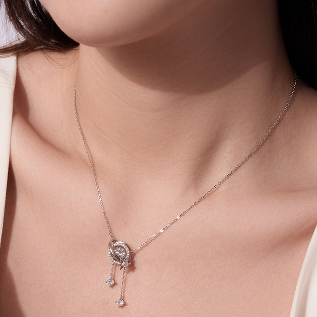 S925 Sterling Silver Dynamic Planet Pendant Necklace with 1 Carat Moissanite