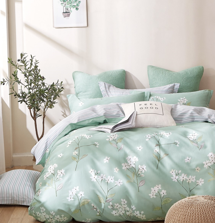 Bianca Blue/White Floral 100% Cotton Reversible Comforter Set