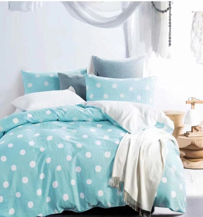 Clara Blue/White Polka Dot 100% Cotton Double Layer Yarn Comforter Set