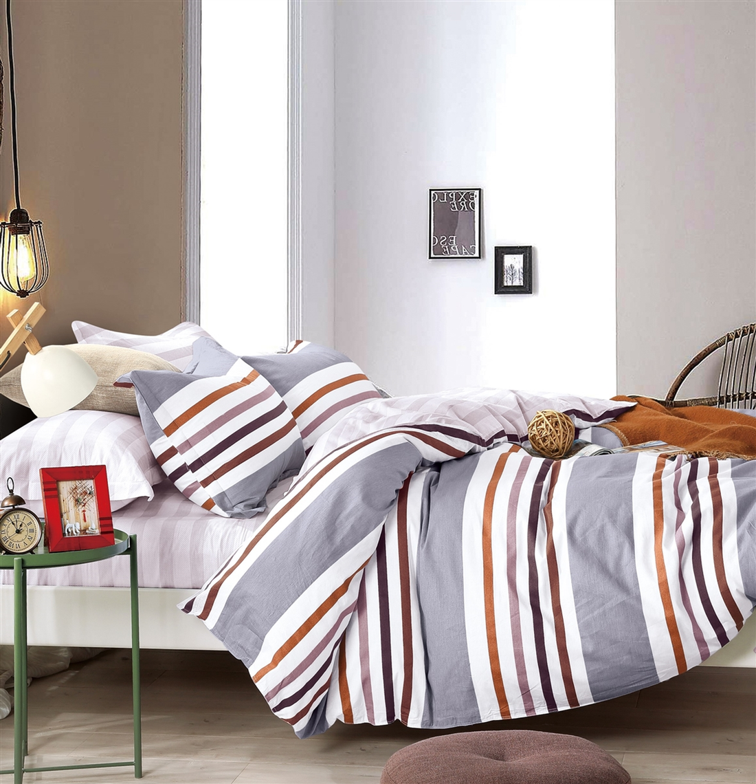 Denver Brown/Gray Striped 100% Cotton Comforter Set