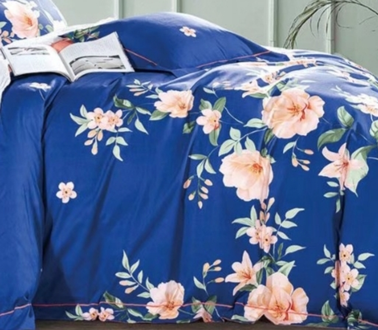 Elizabeth Blue Floral 100% Cotton Reversible 3-Piece Duvet Cover Set
