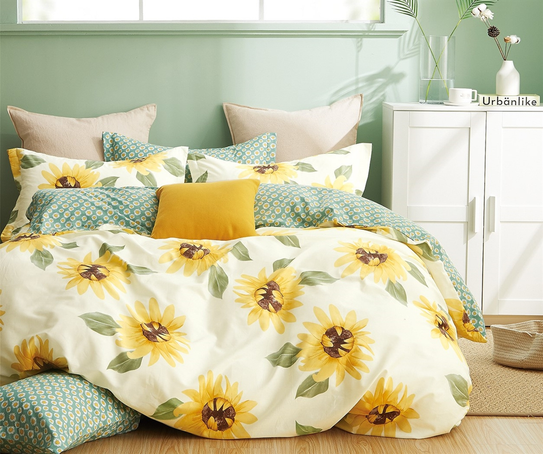 Mia Sunflower 100% Cotton Reversible 3-Piece Duvet Cover Set