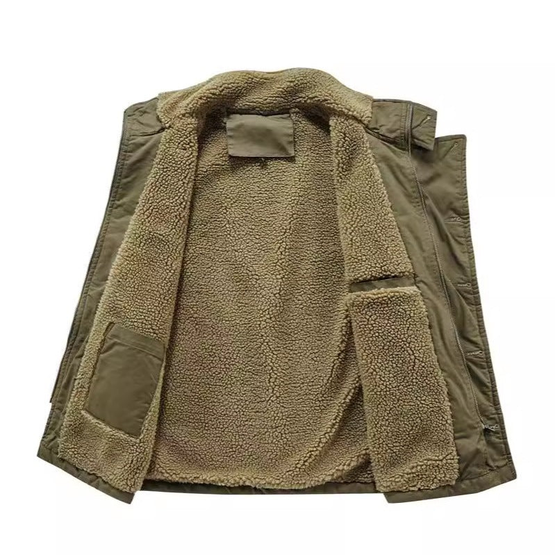 Men Winter Cotton Padded Vest Workwear Sleeveless Jacket