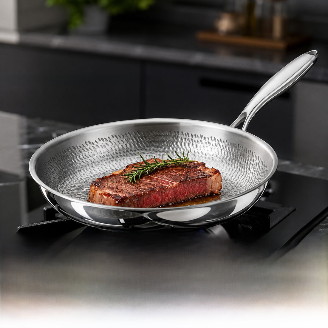 Titanium element fish-scale pattern stainless steel non-stick frying pan without coating