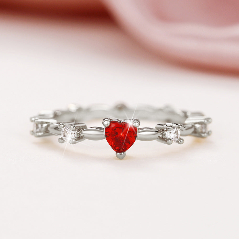 Copper Heart Ring with Red Zircon Inlay