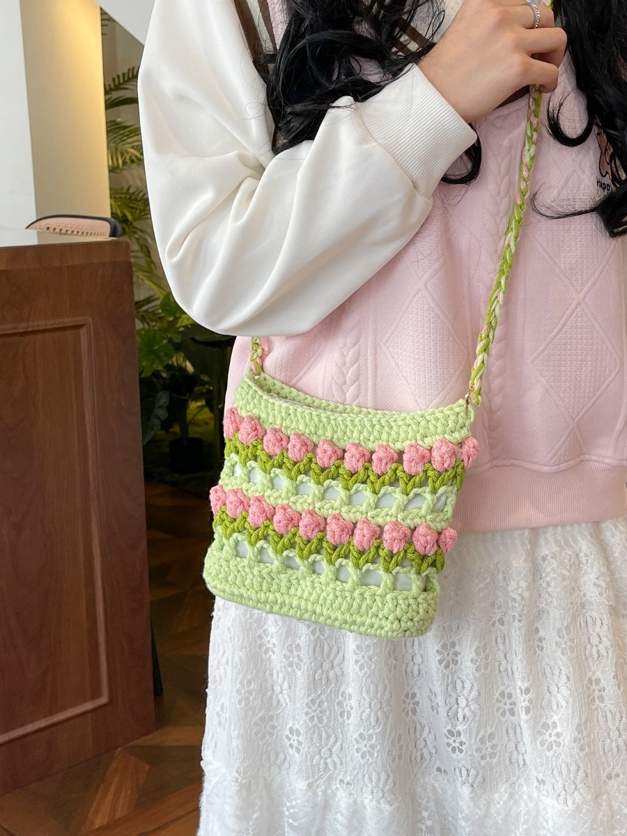 Rainbow Tulip Hand-Woven Bag DIY Material Kit Summer Dopamine Shoulder Crossbody Bag