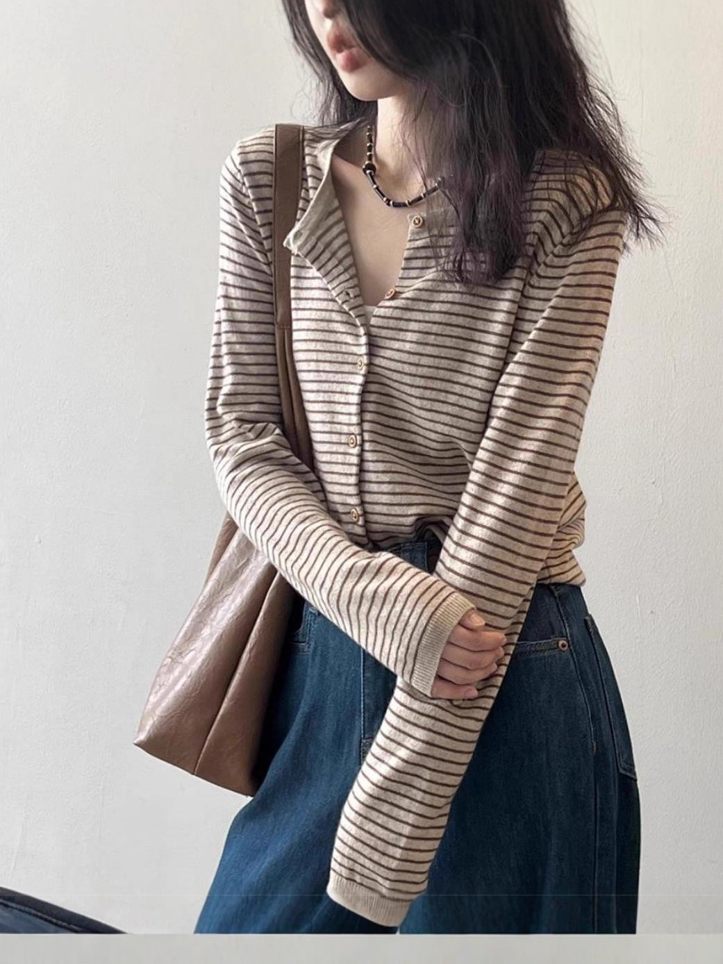 Striped Knitted Cardigan Jacket Women's Spring and Autumn New