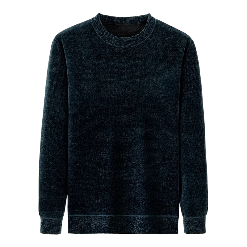 Mens Fleece Lined Chenille Pullover Round Neck Long Sleeve Winter Warm Sweater