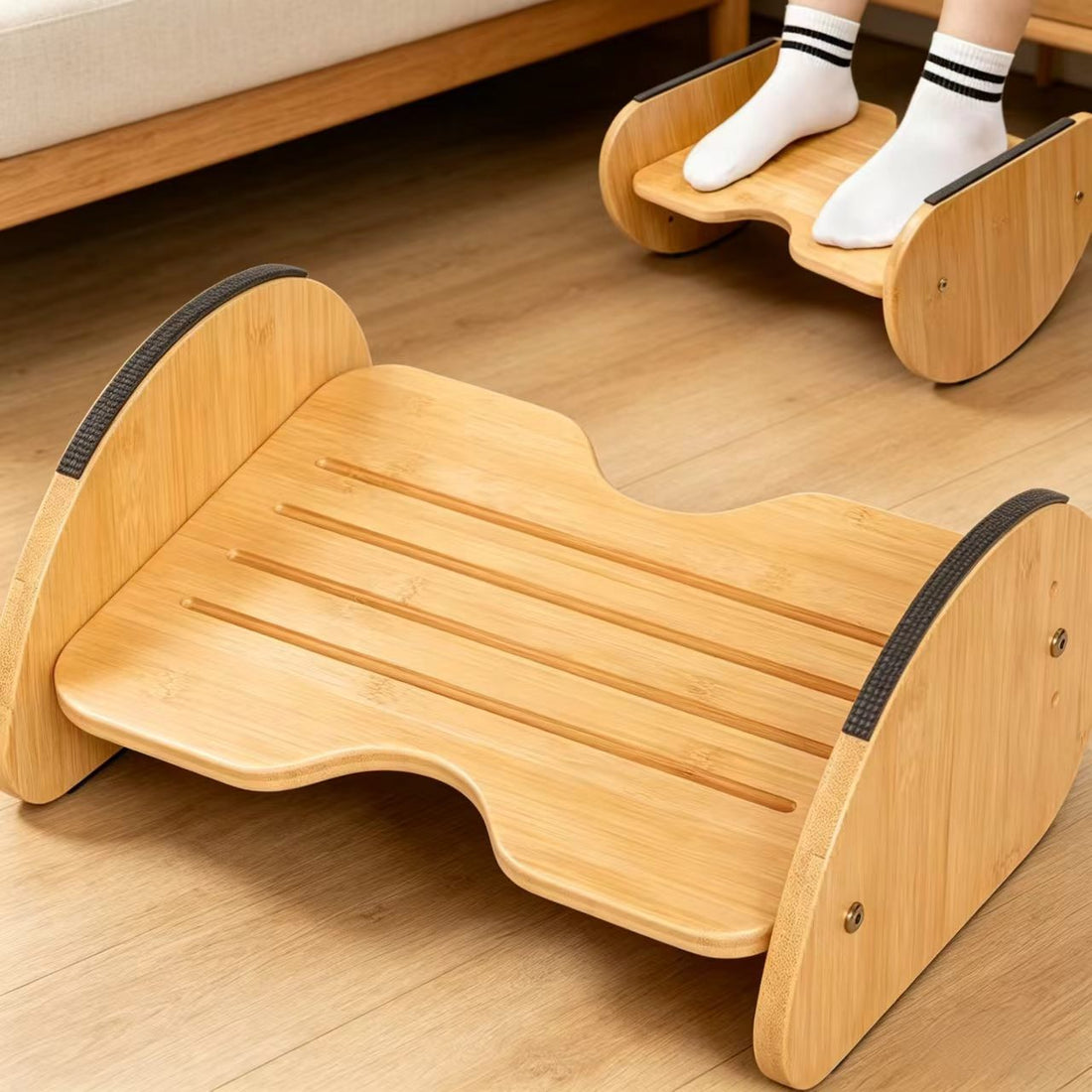Adjustable Bamboo Under Desk Footrest Ergonomic Rocking Foot Stool for Office Home