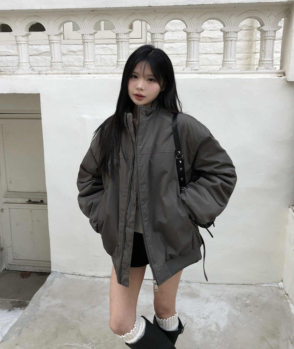 Women's Korean Style Stand-Up Collar Pilot Sleeve Pleated Cotton-Padded Jacket