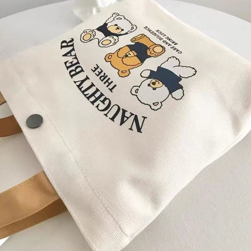 Bear Print Canvas Handbag
