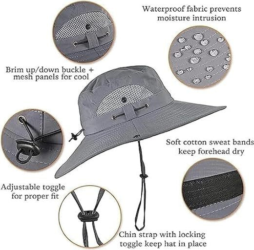 Solar Fan UV Hat worn outdoors