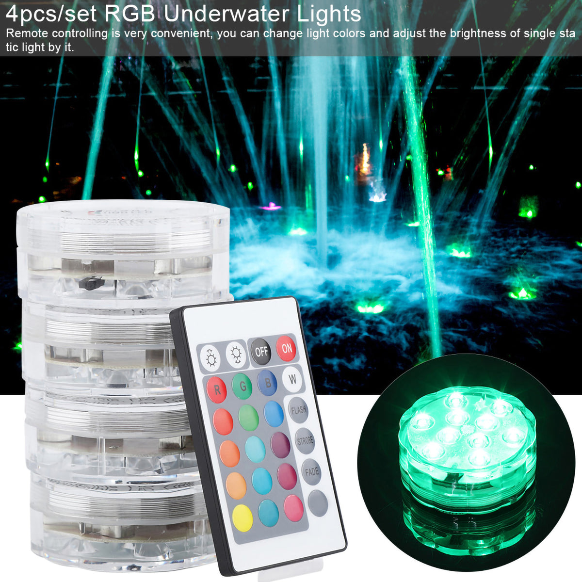 Four-pack submersible LED lights with remote control