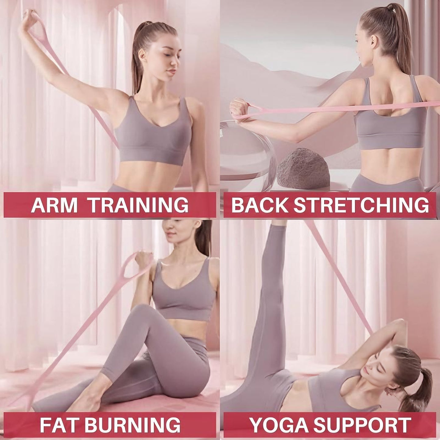 Figure 8 yoga band stretched between two hands