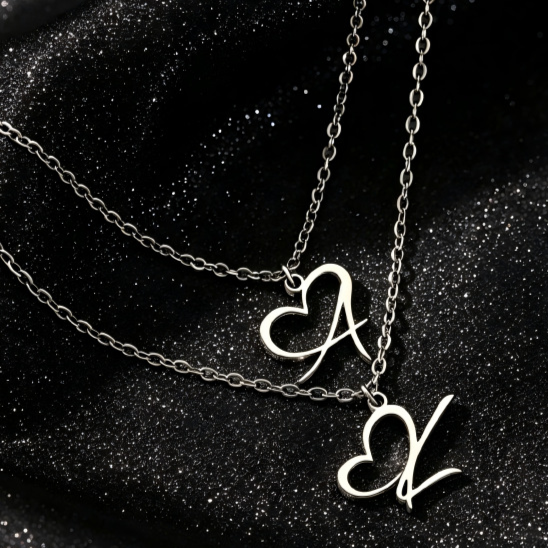 Stainless Steel Heart Initial Letter Pendant Necklace for Women