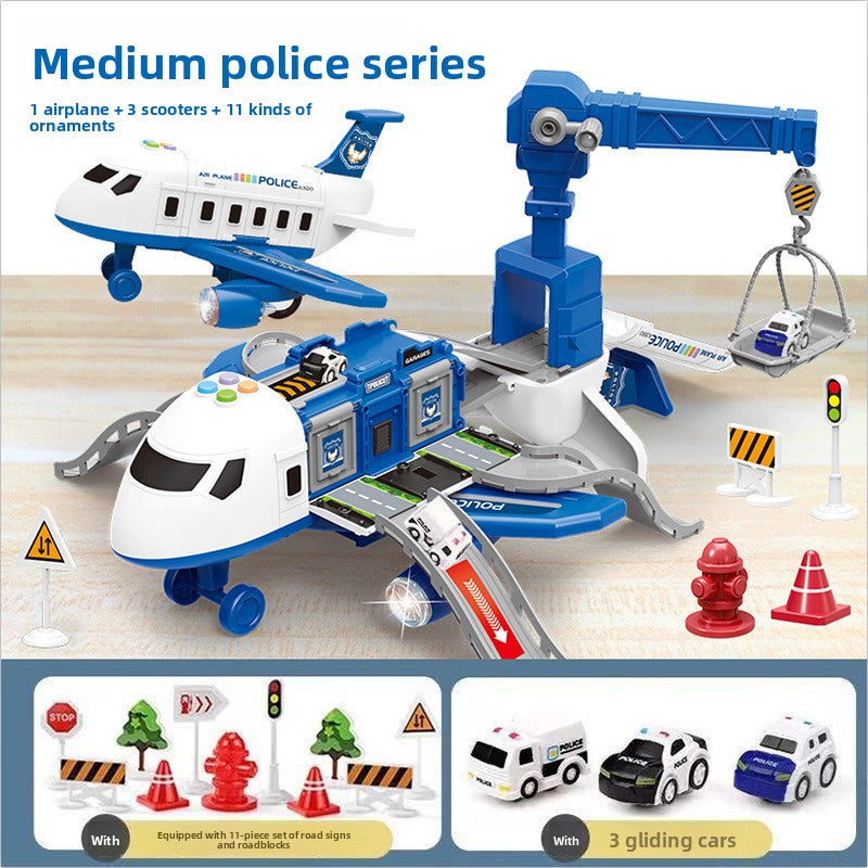 Inertia Transforming Aircraft Toy with Music and Alloy Cars