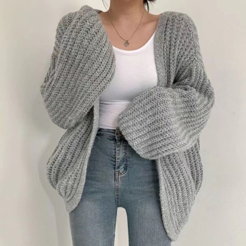 Womens Lantern Sleeve Knitted Cardigan