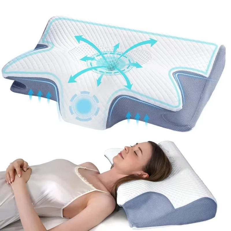 Sleep Memory Pillow Butterfly Memory Foam Neck Pillows Contoured Sleep for Neck Pain Relief Stomach Support Comfortable Pillow