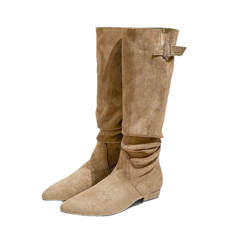 Women Retro Suede Chunky Heel Over Knee High Boots