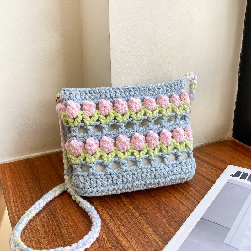 Rainbow Tulip Hand-Woven Bag DIY Material Kit Summer Dopamine Shoulder Crossbody Bag