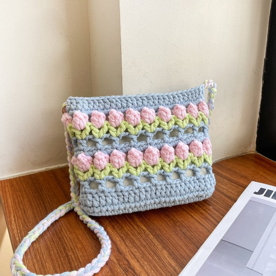 Rainbow Tulip Hand-Woven Bag DIY Material Kit Summer Dopamine Shoulder Crossbody Bag product image 6