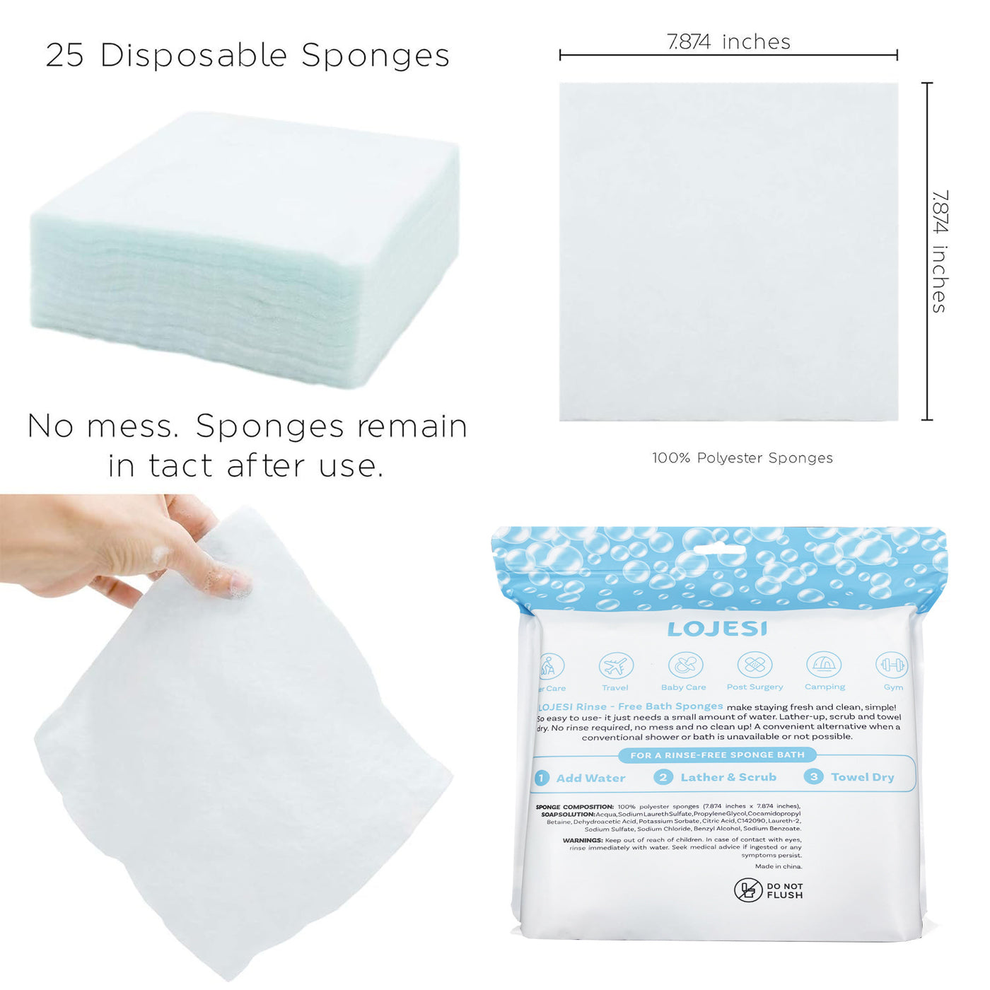 Disposable Rinse-Free Shower Bath Wipes