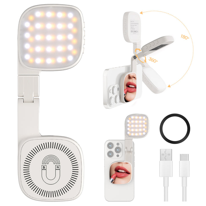 Phone selfie light, USB-rechargeable charging port
