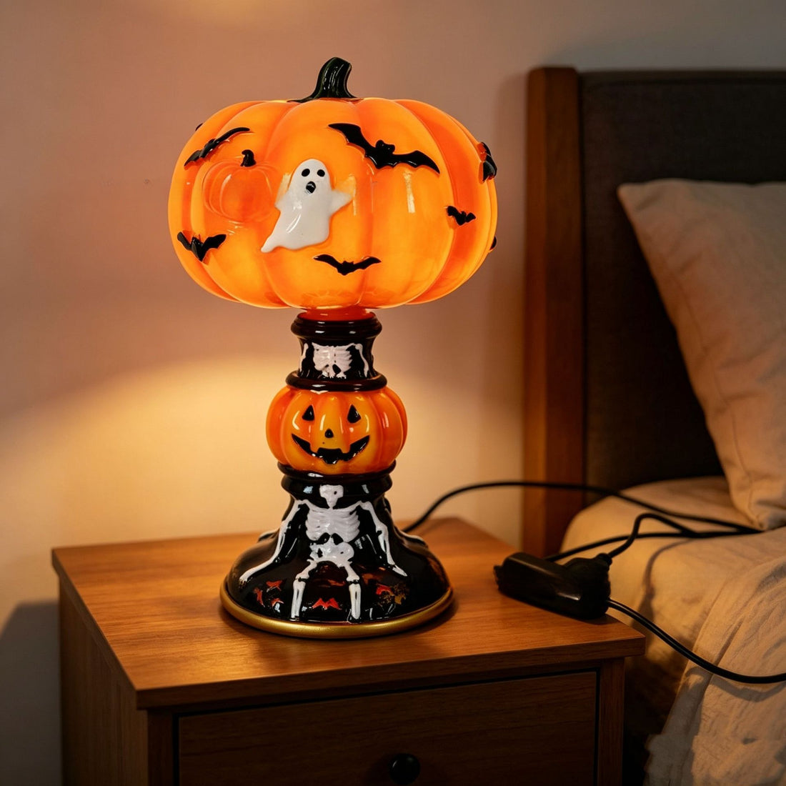 Halloween Glowing Pumpkin Ghost Bat Resin Table Lamp