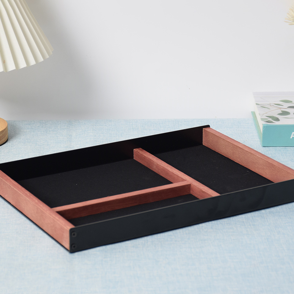 Solid wood desktop storage tray